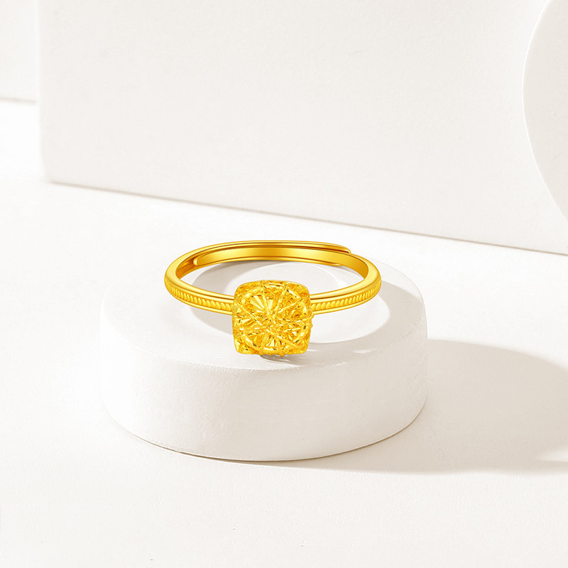 Trendy Acer high-gloss gold ring solid gold hand jewelry 5G adjustable flashing small sugar cube birthday gift pricing