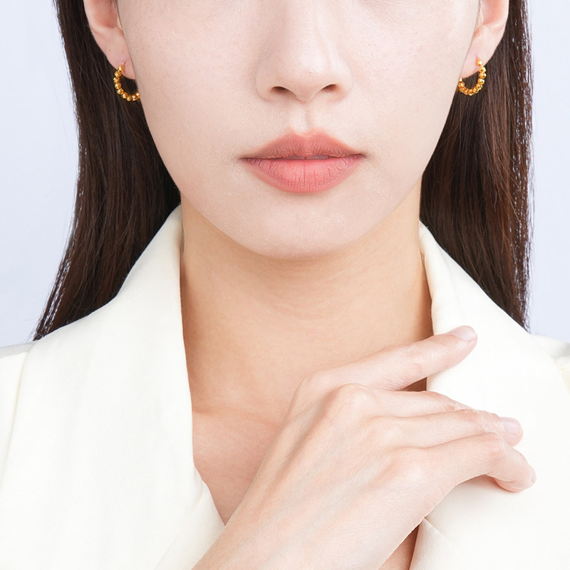 潮宏基至简足金耳环黄金耳饰5G黄金蹦迪珠爆闪通勤送礼物女,淘宝优惠券,粉丝福利购,淘宝优惠卷