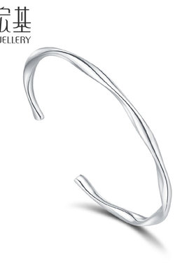 潮宏基足银手镯简约时尚经典百搭