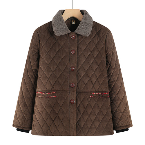 中老年人灯芯绒棉衣加绒加厚胖妈妈冬装加肥加大码女装老太太棉袄 - 图3