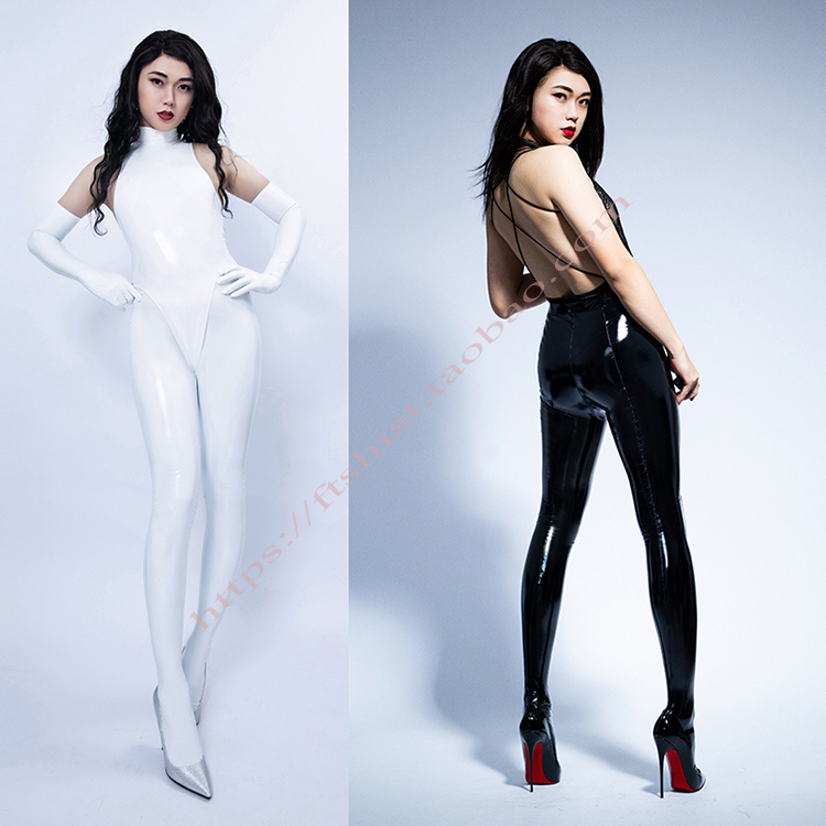 Ftshist性感情趣动漫cosplay油亮光泽包脚皮裤乳胶漆皮高腰连裤袜-图2