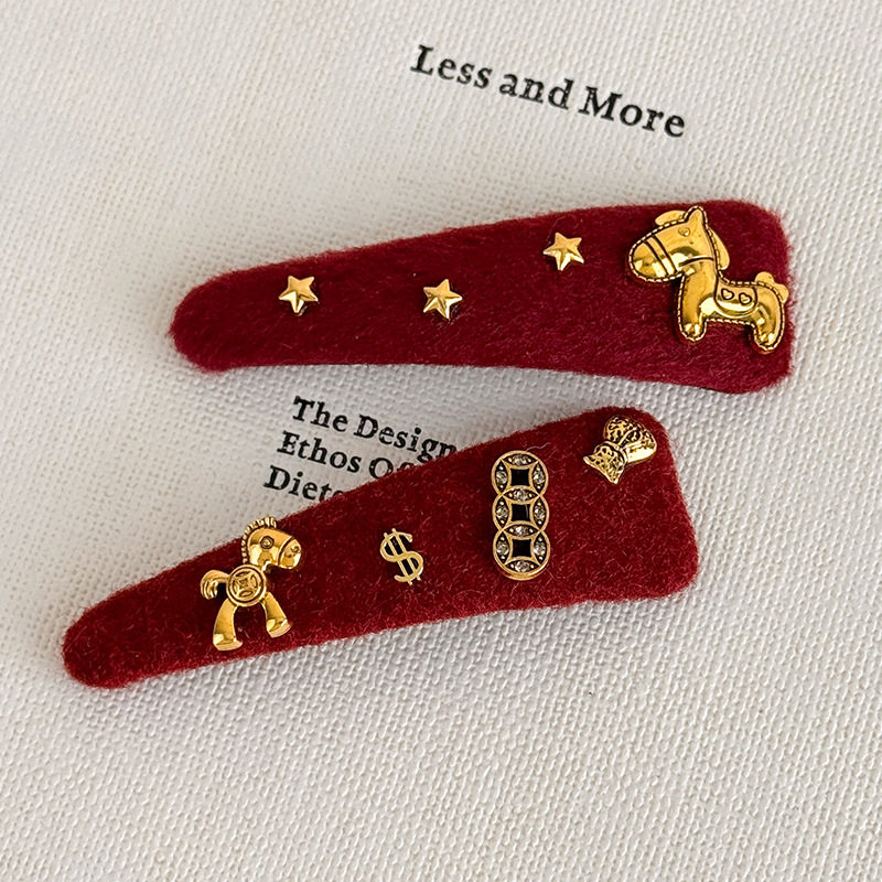 马上有钱花新年红色喜庆发夹设计感豹纹侧边刘海碎发bb夹发卡 - 图2