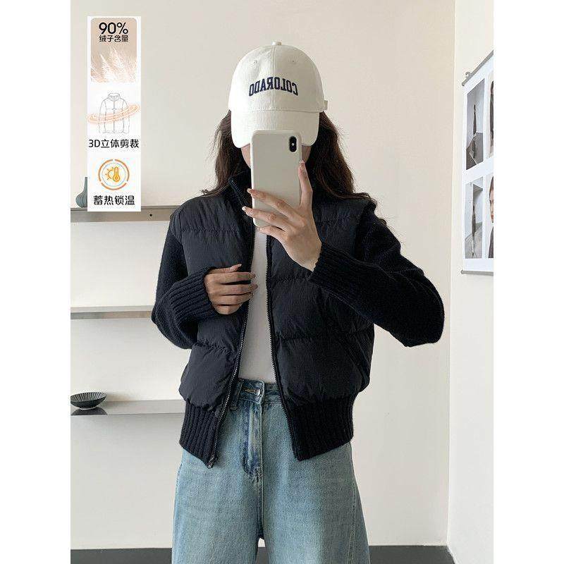 韩系针织拼接羽绒服女2025秋冬新款小个子短款90白鸭绒马甲薄外套,淘宝优惠券,粉丝福利购,淘宝优惠卷