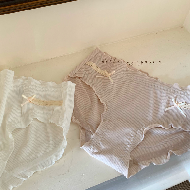 纯欲甜美少女~蝴蝶结螺纹低腰包臀内裤秋冬新款纯棉裆舒适透气,淘宝优惠券,粉丝福利购,淘宝优惠卷