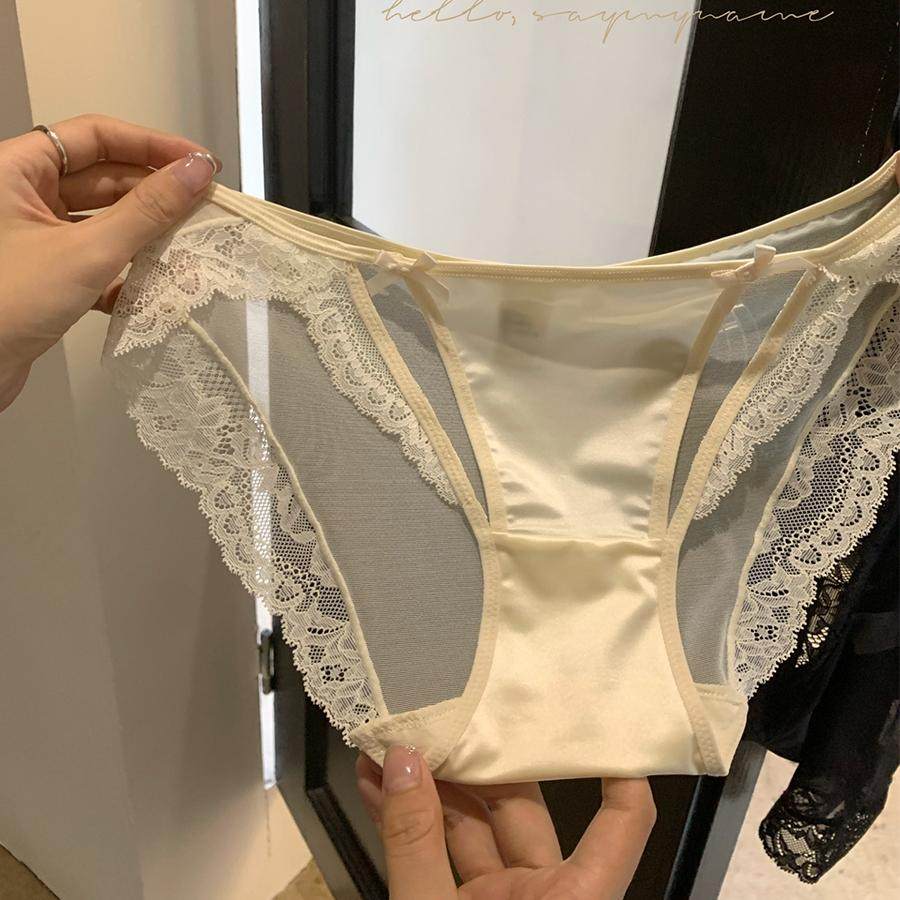 2025新款性感纯欲诱惑高级缎面网纱镂空低腰半包臀内裤女裆纯棉,淘宝优惠券,粉丝福利购,淘宝优惠卷