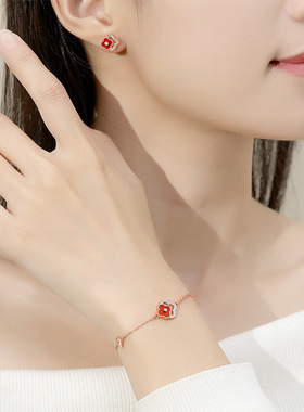 925银双层四叶草玛瑙手链女款