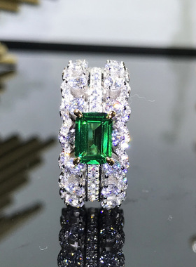 奢华祖母绿双排满圈钻戒指
