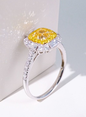 莫桑石方糖黄钻戒指时尚