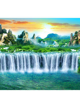 流水生财山水风景画墙贴纸