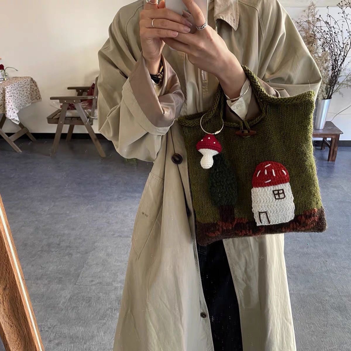 lucky shopee 圣诞针织包森林里的蘑菇屋毛线编织复古可爱手提包,淘宝优惠券,粉丝福利购,淘宝优惠卷