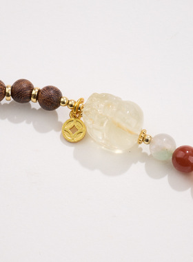 福禄寿彩发晶黄水晶貔貅手链