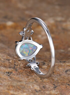 新款跨境白澳宝水滴边花朵白钻戒指小众复古微镶锆石简约百搭饰品