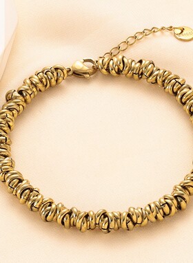 新款欧美跨境6MM时尚女不锈钢手链14K金圆圈环环相扣首饰配饰