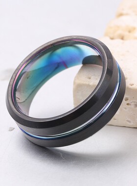 新款欧美跨境亚马逊钨钢8MM黑彩双色时尚个性戒指指环饰品女