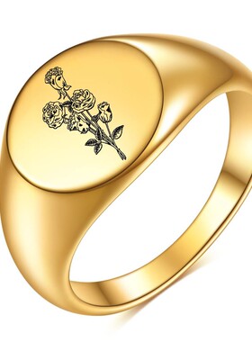 新款欧美跨境热卖不锈钢光面戒指12MM18K金指环女玫瑰花百搭戒指