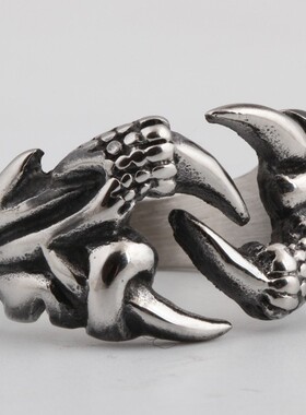 新款亚马逊热卖 欧美ins霸气潮男个性龙爪男士复古钛钢戒指