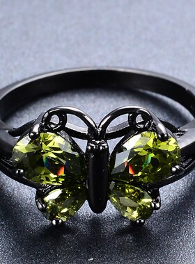 新款 黑金蓝锆石蝴蝶戒指 小动物