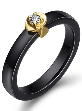 新款厂家 欧美陶瓷18K金21MM简约镶钻百搭个性不锈钢戒指