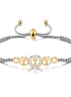 新款亚马逊 欧美ins个性简约几何十字架镶钻 可调节手链