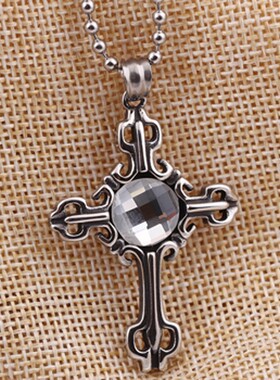 新款亚马逊 欧美复古哥特式宫廷时尚十字架镶钻吊坠项链配链