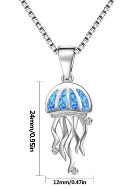 新款项链女欧美时尚饰品蓝色澳宝水母项链水母吊坠毛衣链欧珀项链