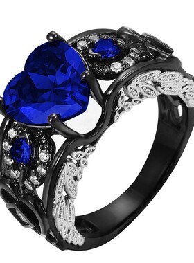 新款热卖欧美红心水晶订婚天使戒指 欧美红色宝石天使戒指