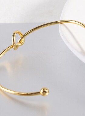 新款欧美跨境热卖62MM爱心打结手镯女手链开口玫瑰金不锈钢手环女