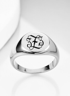 新款跨境欧美不锈钢26英文字母印花字体圆形戒指女时尚简约钛钢节