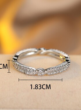 新款欧美跨境简约时尚圆形白钻满圈简约小众交叉设计高级百搭戒指