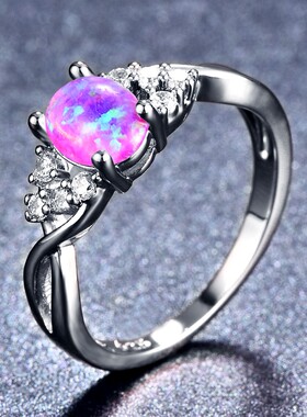 新款夏日欧美复古白金椭圆形澳宝边八字形戒指ins风时尚个性指环