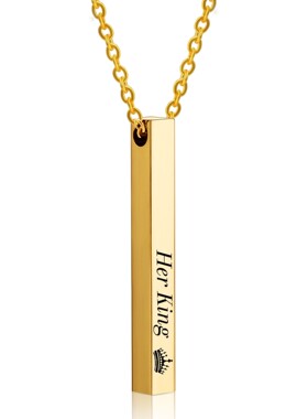 新款欧美跨境简约时尚Her KingHisQueen皇冠吊坠40MM长条立体项链