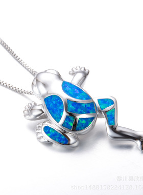 时尚风欧泊青蛙蓝色吊坠项链