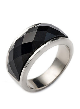 黑白多切面镶宝石现货戒指新品