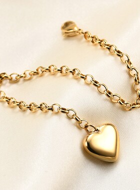 新款欧美简约百搭O字链桃心光面爱心手链不锈钢手链女可激光Logo