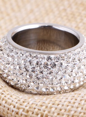 新款厂家 欧美ins风时尚简约12MM镶钻个性女式不锈钢戒指指环配饰