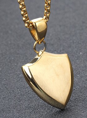 新款欧美三角形个性简约盾牌双色钛钢吊坠气质百搭项链可激光Logo