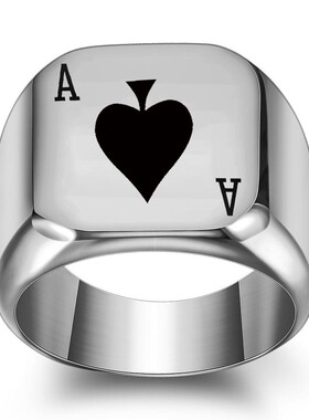 新款欧美ins黑桃A钛钢戒指环男士幸运扑克牌方形18MM戒指指环饰品