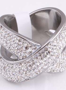 新款316L不锈钢戒指欧美时尚镂空交叉X镶钻简约女士百搭个性戒指