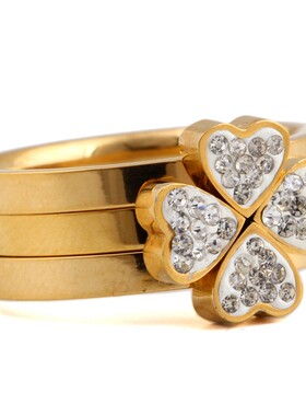 新款韩版时尚简约爱心三色拼接戒指可拆分三合一组合不锈钢指环女