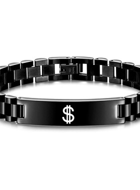 新款欧美跨境10MM美元激光手表链男不锈钢手链经文弯片手链