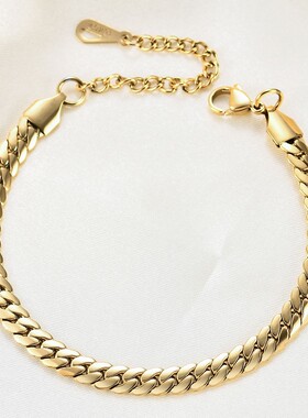 新款 时尚百搭加密6MM古巴链手链个性嘻哈Rap钛钢手链