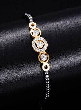 新款欧美跨境热卖可调节镶钻爱心圆珠时尚简约百搭不锈钢钛钢手链