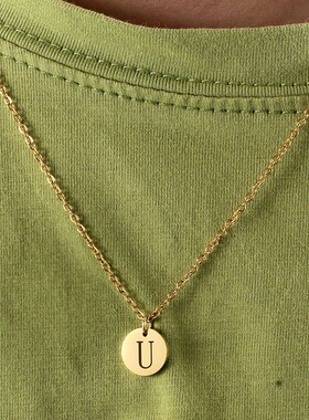 新款圆形不锈钢26首大写字母百搭锁骨链ins风欧美女士项链可激光L