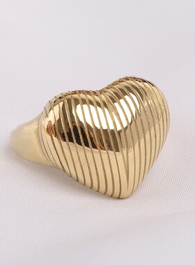 新款欧美时尚个性复古做旧开口爱心条纹戒指潮流不锈钢桃心戒指女