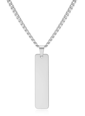 新款跨境钛钢男女光面长条吊坠项链Diy可激光刻字Logo不锈钢项链