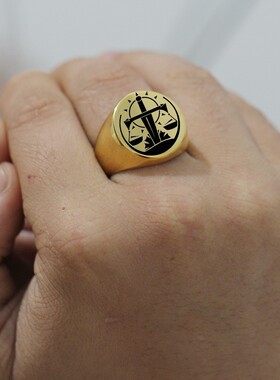 新款欧美跨境热卖22MM圆形简约太阳天平男士戒指复古时尚个性潮流