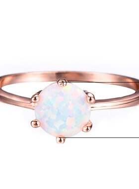 新款跨境玫瑰金澳宝六爪戒指时尚简约通勤复古高级感送女朋友礼物