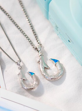 新款Opal澳宝项链女时尚款夏威夷海洋风格锁骨链蓝色鱼钩吊坠澳宝