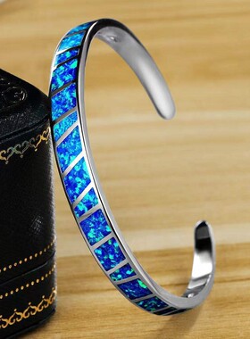 新款跨境手饰蓝色澳宝开口手镯饰品韩版时尚哪吒手镯配饰