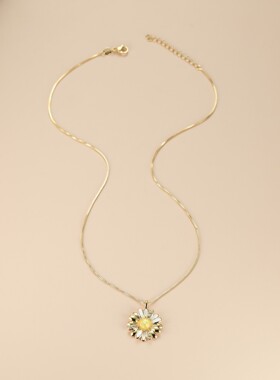 新款跨境欧美金色黄澳宝清新雏菊花朵黄钻滴油女式百搭项链